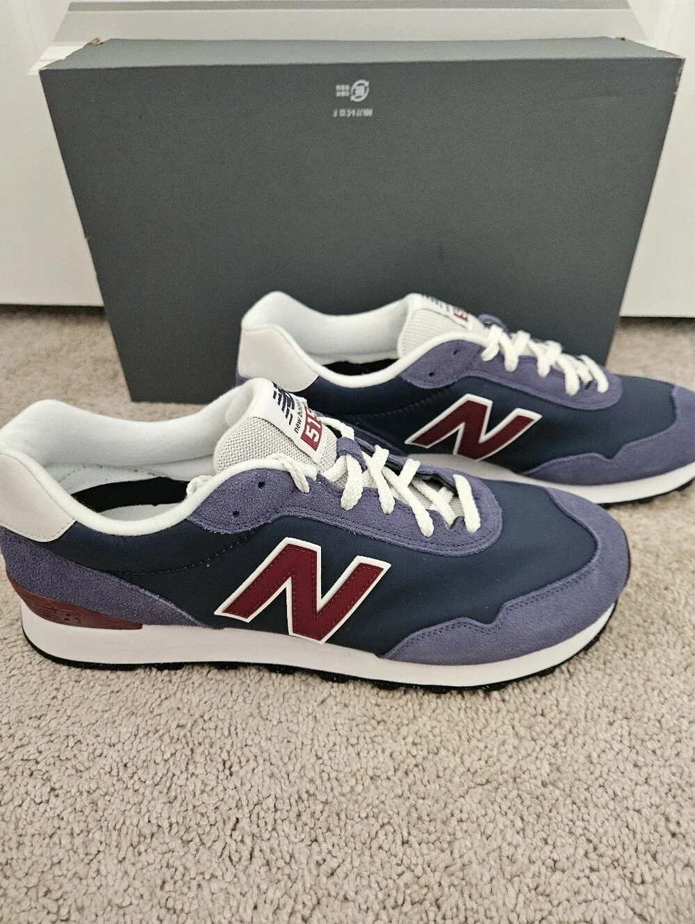 New In Box Men's New Balance 515 Sustainable Sneakers Navy/Burg Sz US 13